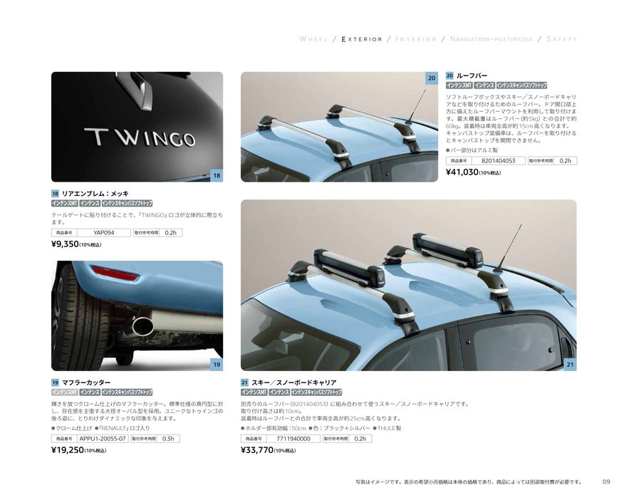 トゥインゴ専用純正ルーフバー 自転車 、スキー、スノーボード対応 トゥインゴ専用純正ルーフバー 自転車 、スキー、スノーボード